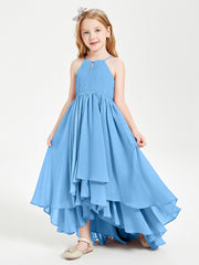 Abiti Damigella Junior In Chiffon Gonna Asimmetrica A Cascata Blu