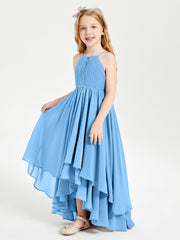 Abiti Damigella Junior In Chiffon Gonna Asimmetrica A Cascata Blu
