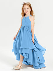 Abiti Damigella Junior In Chiffon Gonna Asimmetrica A Cascata Blu