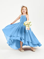 Abiti Damigella Junior In Chiffon Gonna Asimmetrica A Cascata Blu