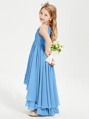 Abiti Damigella Junior In Chiffon Gonna Asimmetrica A Cascata Blu