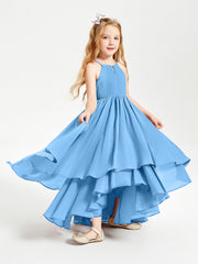 Abiti Damigella Junior In Chiffon Gonna Asimmetrica A Cascata Blu