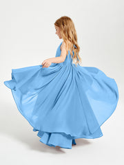 Abiti Damigella Junior In Chiffon Gonna Asimmetrica A Cascata Blu