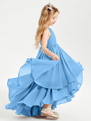 Abiti Damigella Junior In Chiffon Gonna Asimmetrica A Cascata Blu