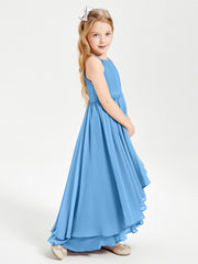 Abiti Damigella Junior In Chiffon Gonna Asimmetrica A Cascata Blu