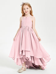 Abiti Damigella Junior In Chiffon Gonna Asimmetrica A Cascata Rosa Cipria