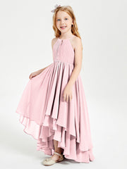 Abiti Damigella Junior In Chiffon Gonna Asimmetrica A Cascata Rosa Cipria