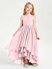 Abiti Damigella Junior In Chiffon Gonna Asimmetrica A Cascata Rosa Cipria