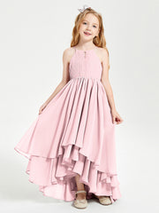 Abiti Damigella Junior In Chiffon Gonna Asimmetrica A Cascata Rosa Cipria