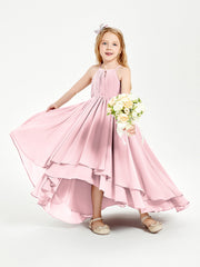 Abiti Damigella Junior In Chiffon Gonna Asimmetrica A Cascata Rosa Cipria