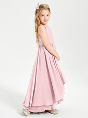 Abiti Damigella Junior In Chiffon Gonna Asimmetrica A Cascata Rosa Cipria
