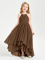 Abiti Damigella Junior In Chiffon Gonna Asimmetrica A Cascata Marrone
