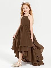 Abiti Damigella Junior In Chiffon Gonna Asimmetrica A Cascata Marrone