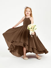 Abiti Damigella Junior In Chiffon Gonna Asimmetrica A Cascata Marrone