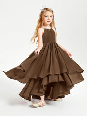 Abiti Damigella Junior In Chiffon Gonna Asimmetrica A Cascata Marrone