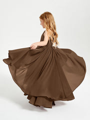 Abiti Damigella Junior In Chiffon Gonna Asimmetrica A Cascata Marrone
