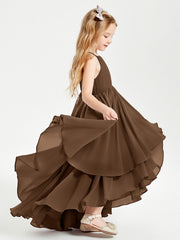 Abiti Damigella Junior In Chiffon Gonna Asimmetrica A Cascata Marrone