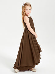 Abiti Damigella Junior In Chiffon Gonna Asimmetrica A Cascata Marrone