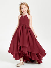 Abiti Damigella Junior In Chiffon Gonna Asimmetrica A Cascata Borgogna