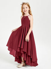Abiti Damigella Junior In Chiffon Gonna Asimmetrica A Cascata Borgogna