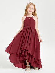 Abiti Damigella Junior In Chiffon Gonna Asimmetrica A Cascata Borgogna