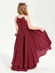 Abiti Damigella Junior In Chiffon Gonna Asimmetrica A Cascata Borgogna