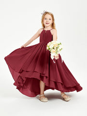 Abiti Damigella Junior In Chiffon Gonna Asimmetrica A Cascata Borgogna