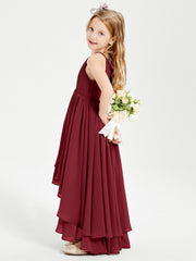 Abiti Damigella Junior In Chiffon Gonna Asimmetrica A Cascata Borgogna
