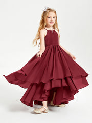 Abiti Damigella Junior In Chiffon Gonna Asimmetrica A Cascata Borgogna