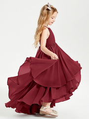 Abiti Damigella Junior In Chiffon Gonna Asimmetrica A Cascata Borgogna