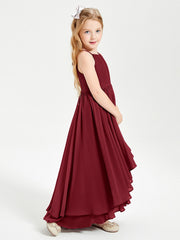Abiti Damigella Junior In Chiffon Gonna Asimmetrica A Cascata Borgogna