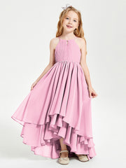 Abiti Damigella Junior In Chiffon Gonna Asimmetrica A Cascata Rosa Bonbon