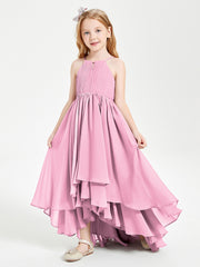 Abiti Damigella Junior In Chiffon Gonna Asimmetrica A Cascata Rosa Bonbon