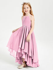 Abiti Damigella Junior In Chiffon Gonna Asimmetrica A Cascata Rosa Bonbon