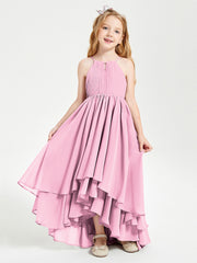 Abiti Damigella Junior In Chiffon Gonna Asimmetrica A Cascata Rosa Bonbon