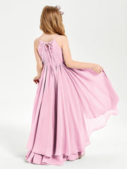 Abiti Damigella Junior In Chiffon Gonna Asimmetrica A Cascata Rosa Bonbon