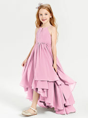Abiti Damigella Junior In Chiffon Gonna Asimmetrica A Cascata Rosa Bonbon