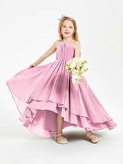 Abiti Damigella Junior In Chiffon Gonna Asimmetrica A Cascata Rosa Bonbon