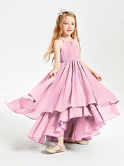 Abiti Damigella Junior In Chiffon Gonna Asimmetrica A Cascata Rosa Bonbon