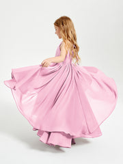 Abiti Damigella Junior In Chiffon Gonna Asimmetrica A Cascata Rosa Bonbon