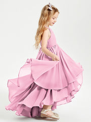 Abiti Damigella Junior In Chiffon Gonna Asimmetrica A Cascata Rosa Bonbon