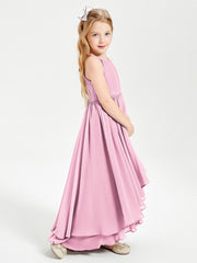 Abiti Damigella Junior In Chiffon Gonna Asimmetrica A Cascata Rosa Bonbon