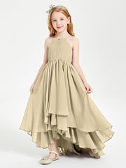 Abiti Damigella Junior In Chiffon Gonna Asimmetrica A Cascata Champagne