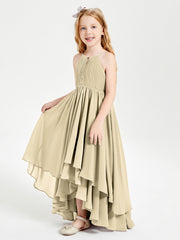 Abiti Damigella Junior In Chiffon Gonna Asimmetrica A Cascata Champagne