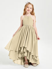 Abiti Damigella Junior In Chiffon Gonna Asimmetrica A Cascata Champagne