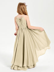 Abiti Damigella Junior In Chiffon Gonna Asimmetrica A Cascata Champagne