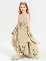 Abiti Damigella Junior In Chiffon Gonna Asimmetrica A Cascata Champagne