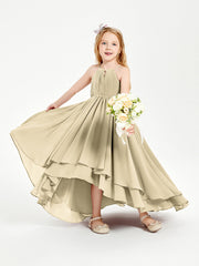 Abiti Damigella Junior In Chiffon Gonna Asimmetrica A Cascata Champagne