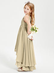 Abiti Damigella Junior In Chiffon Gonna Asimmetrica A Cascata Champagne