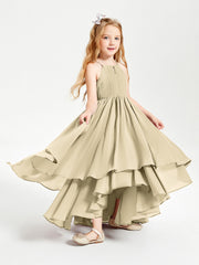 Abiti Damigella Junior In Chiffon Gonna Asimmetrica A Cascata Champagne